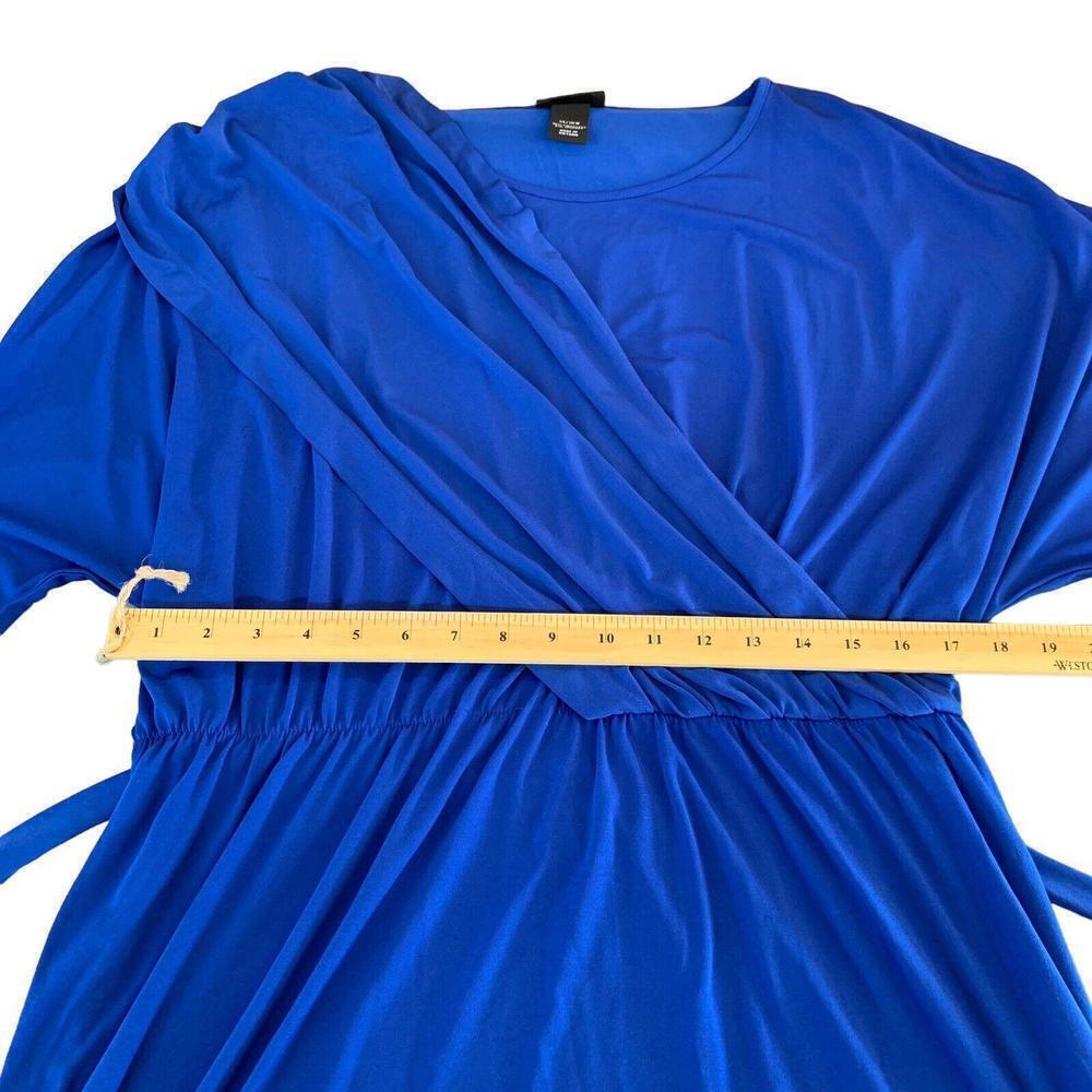 Lane Bryant Royal Blue Stretch V Neck Faux Wrap Waist Tie Knot LS Dress 14/16 - Picture 6 of 7
